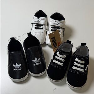 3 pack of shoes vans puma Kids White and Black Strap Sneakers